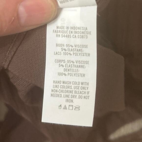 AERIE American Eagle NWT Ribbed Knit Racer Back Crochet Crop Top Brown LRG - Picture 9 of 11